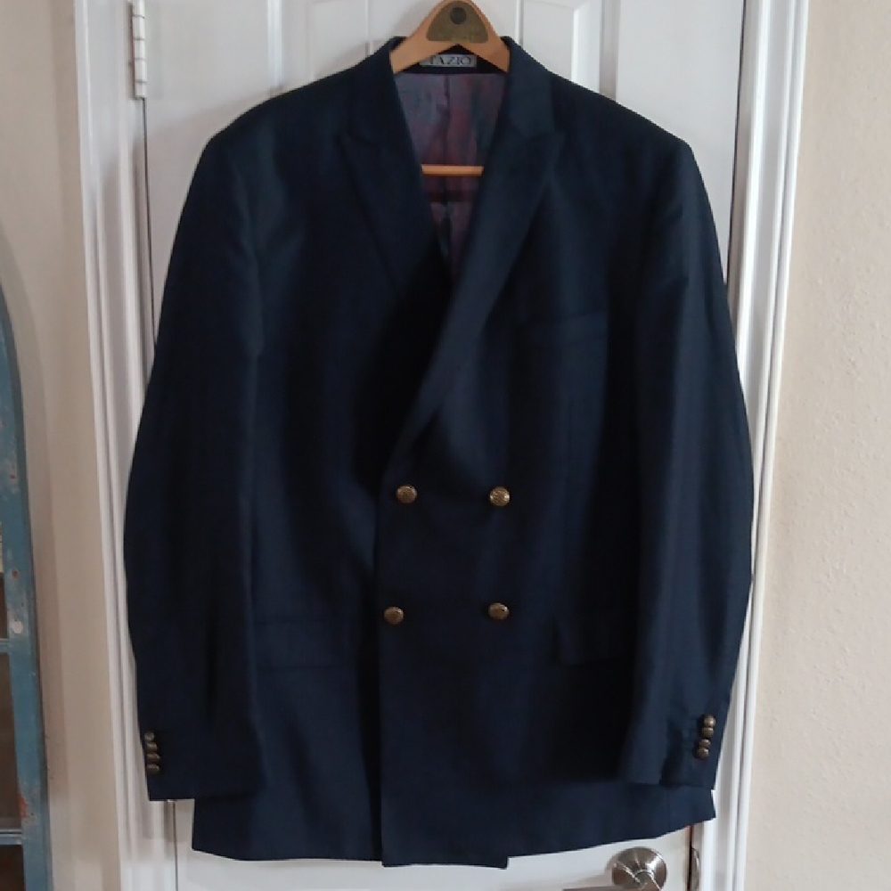 Tazio Hand Tailored Super 120's 4 Season Wool w Silk Lining Dbl Brsted Blazer